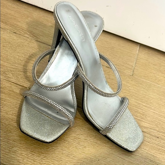Nine West Shoes - Nine West Silver Heels with Rhinestone Straps